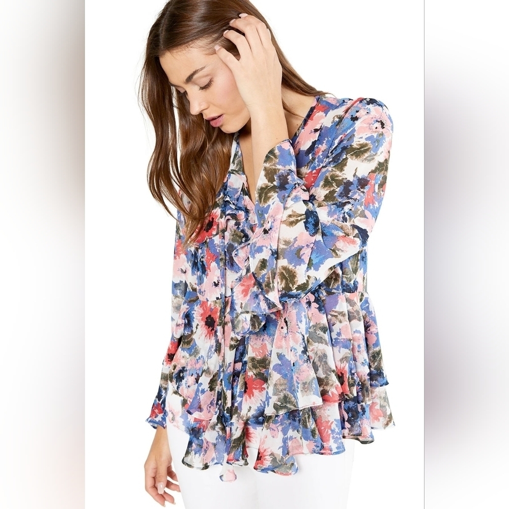 MISA LA Floral Damaris Ruffle Blouse In Tie Dye Floral